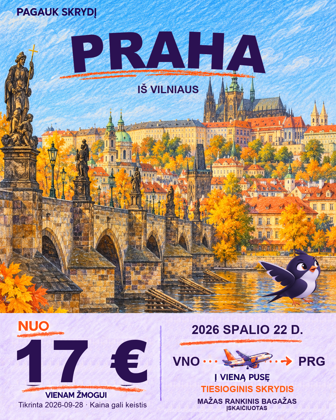Praha, nuo 17 € į vieną pusę