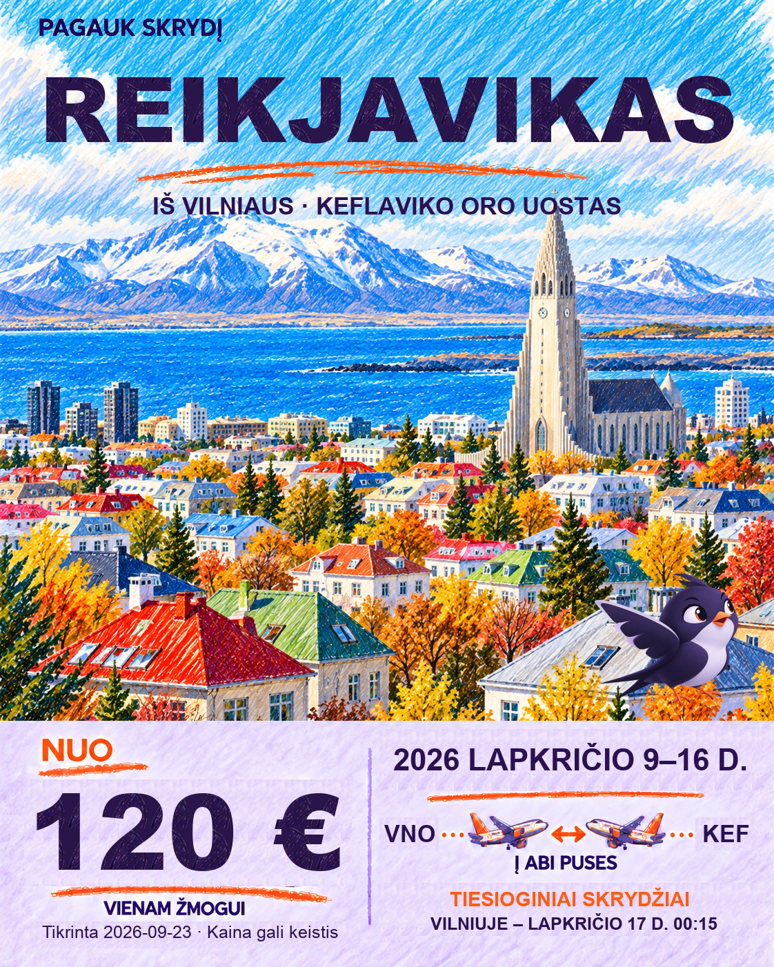 Reikjavikas iš Vilniaus, nuo 120 € į abi puses