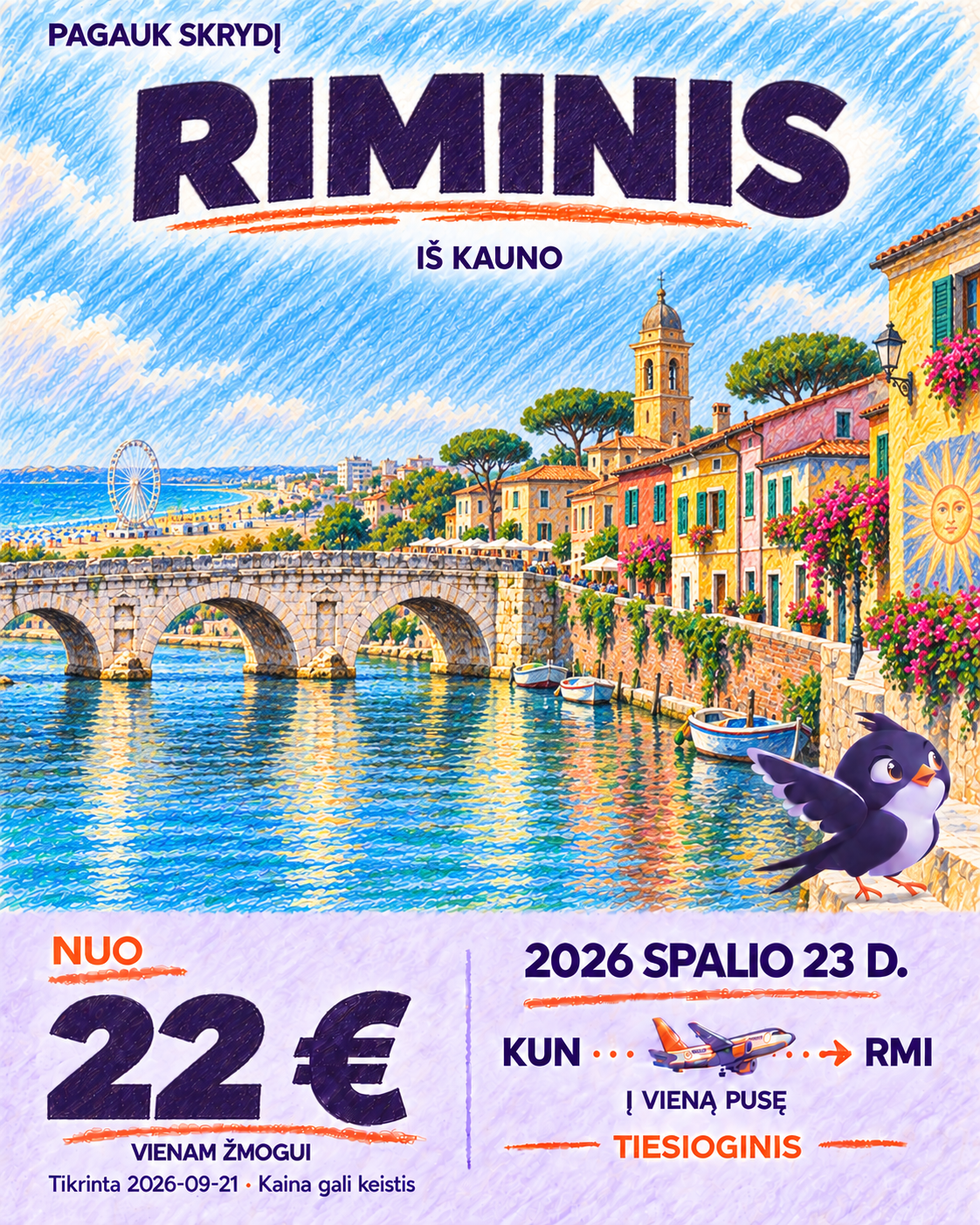 Iliustruotas Riminis. Kaunas–Riminis, spalio 23 d., nuo 22 € į vieną pusę.