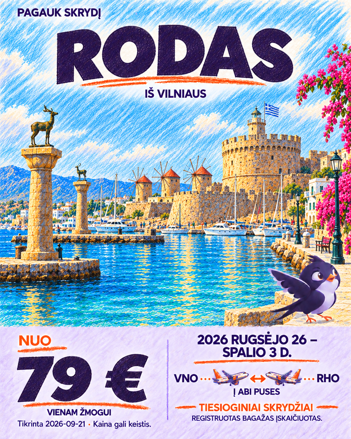 Iliustruotas Rodas. Iš Vilniaus rugsėjo 26 – spalio 3 d., nuo 79 € į abi puses.