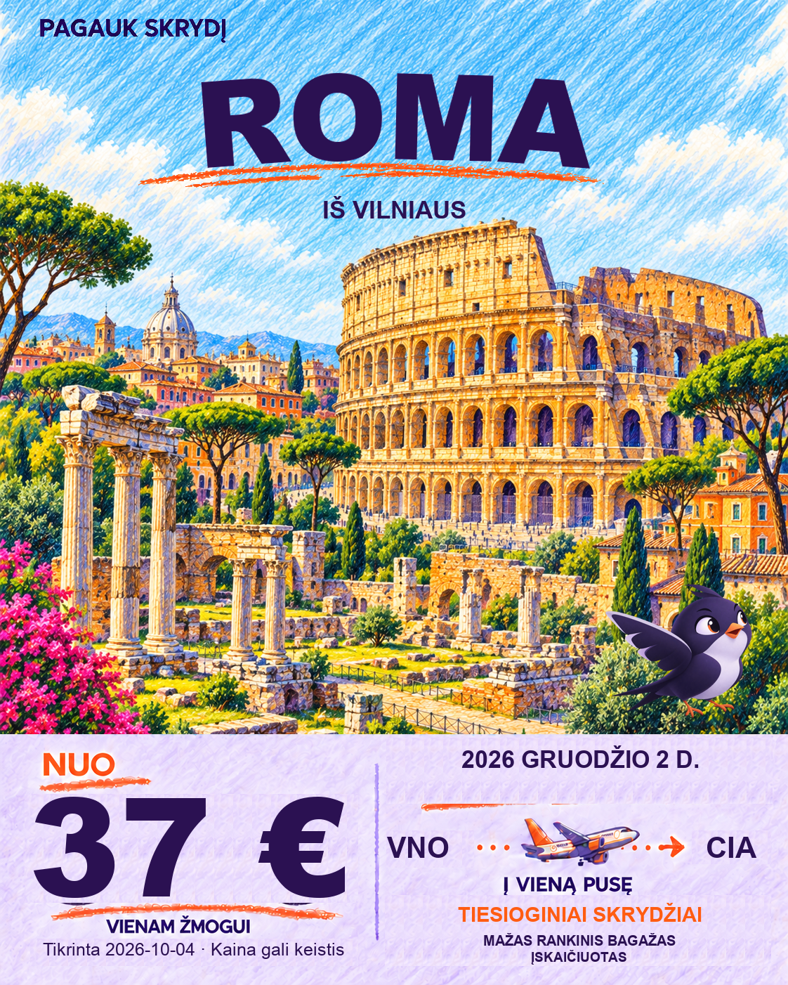 Roma, nuo 37 € į vieną pusę