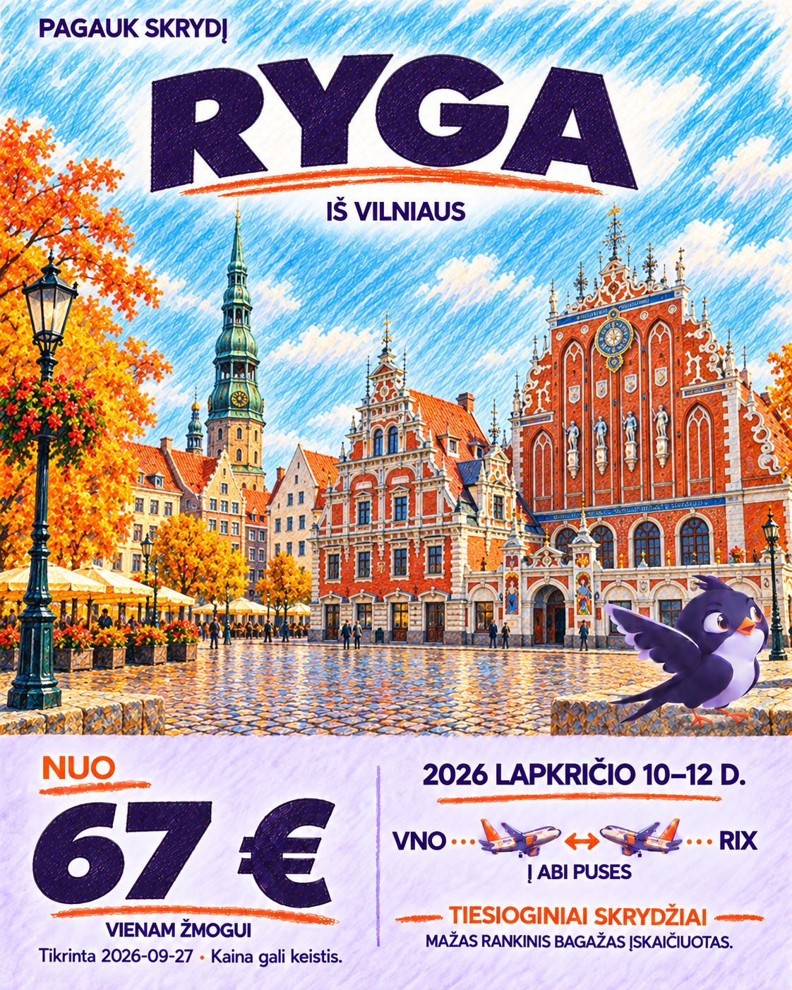 Ryga iš Vilniaus, nuo 67 € į abi puses
