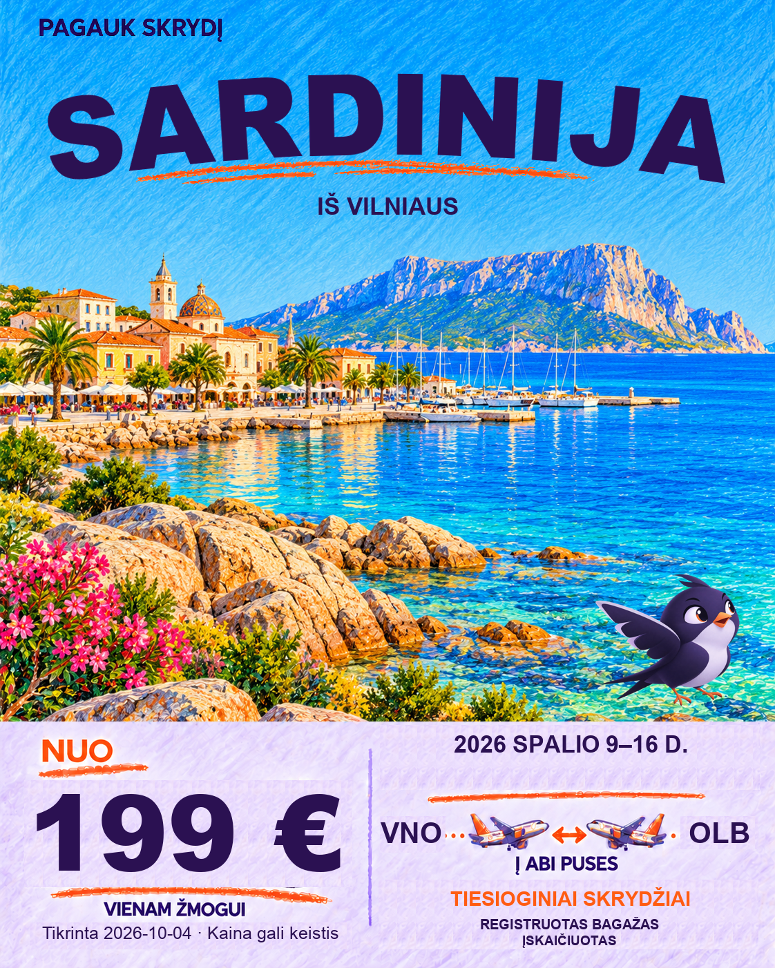 Sardinija, nuo 199 € į abi puses