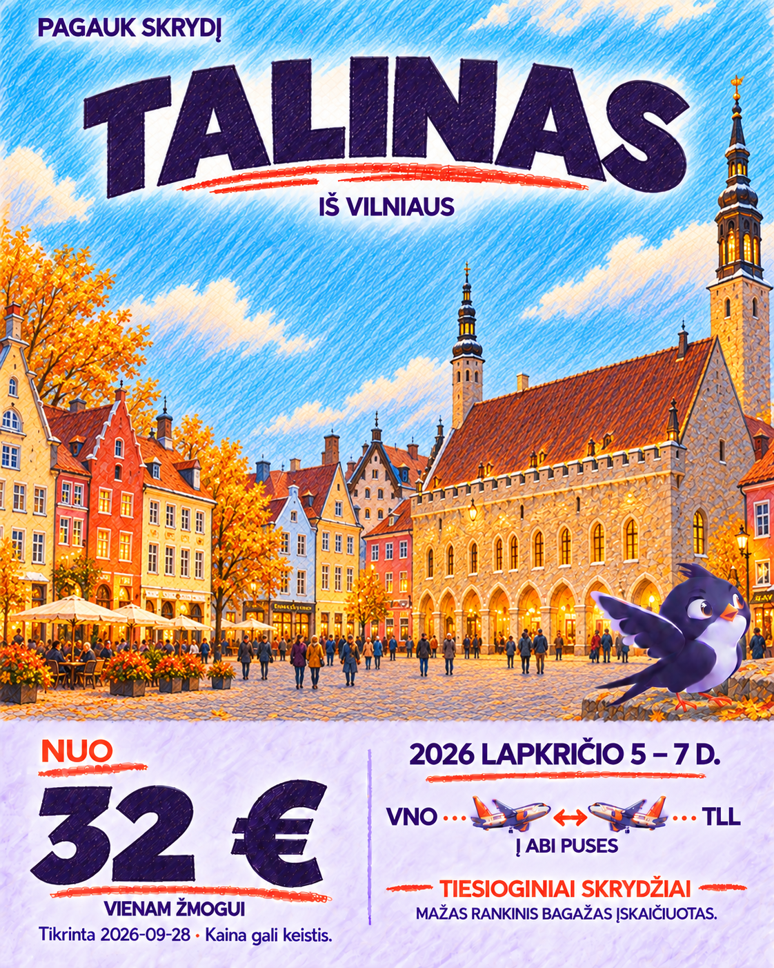 Talinas iš Vilniaus, nuo 32 € į abi puses
