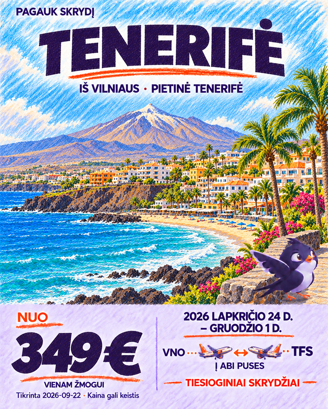 Tenerifė iš Vilniaus, nuo 349 € į abi puses