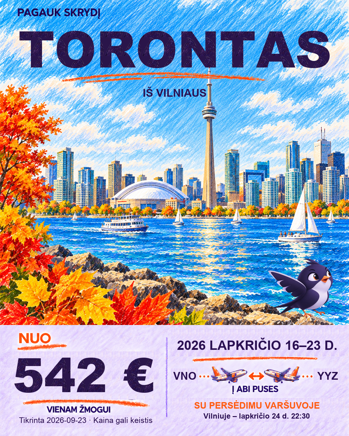 Torontas iš Vilniaus, nuo 542 € į abi puses